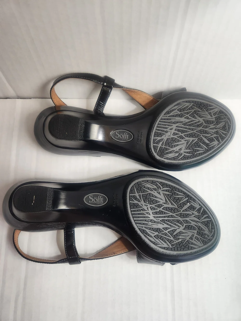 Womens SOFFT Black Patent Leather Slingback Sandals